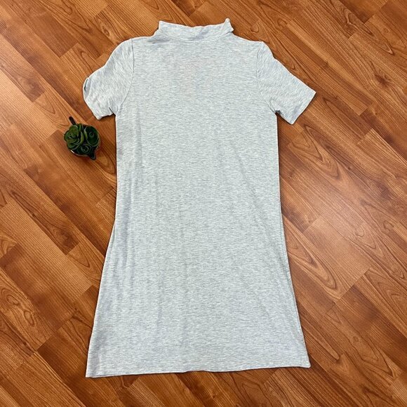 Press Soft Knit Tshirt Dress Light Heather Grey Sz Small Peek-a-Boo Neckline - Picture 2 of 8